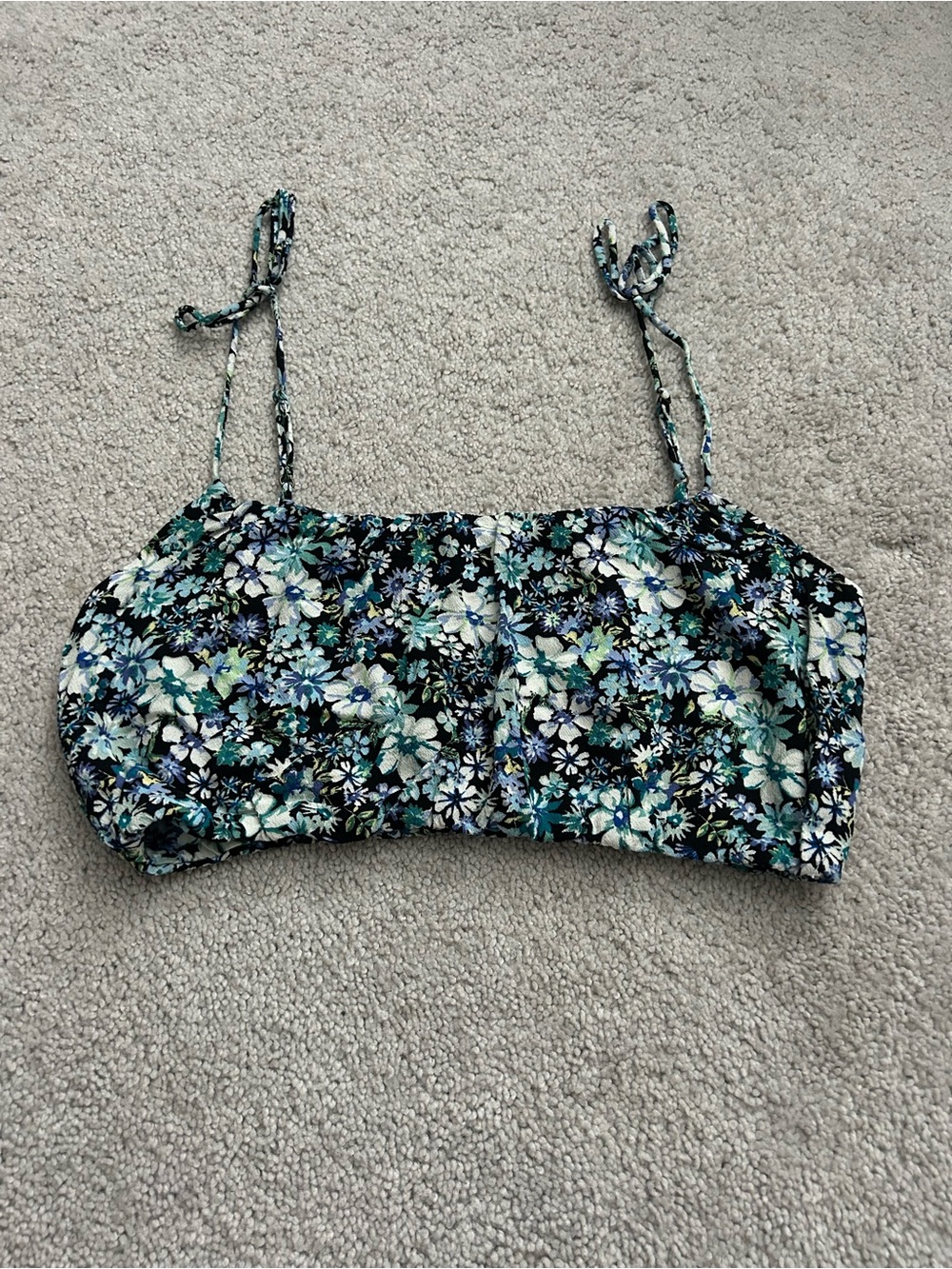 wild fable Blue Green Floral Tie-Strap Crop Top